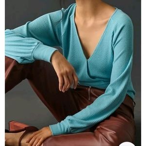 Anthropologie ribbed faux Wrap sweater
